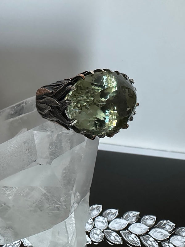 18K Rose Gold, Large Green Amethyst Ring