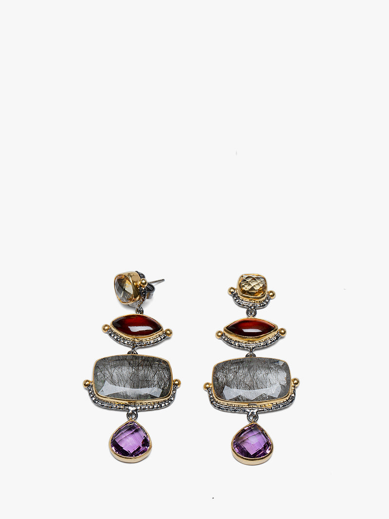 Beautiful Multi Color Gemstone Earring In Sterling Silver