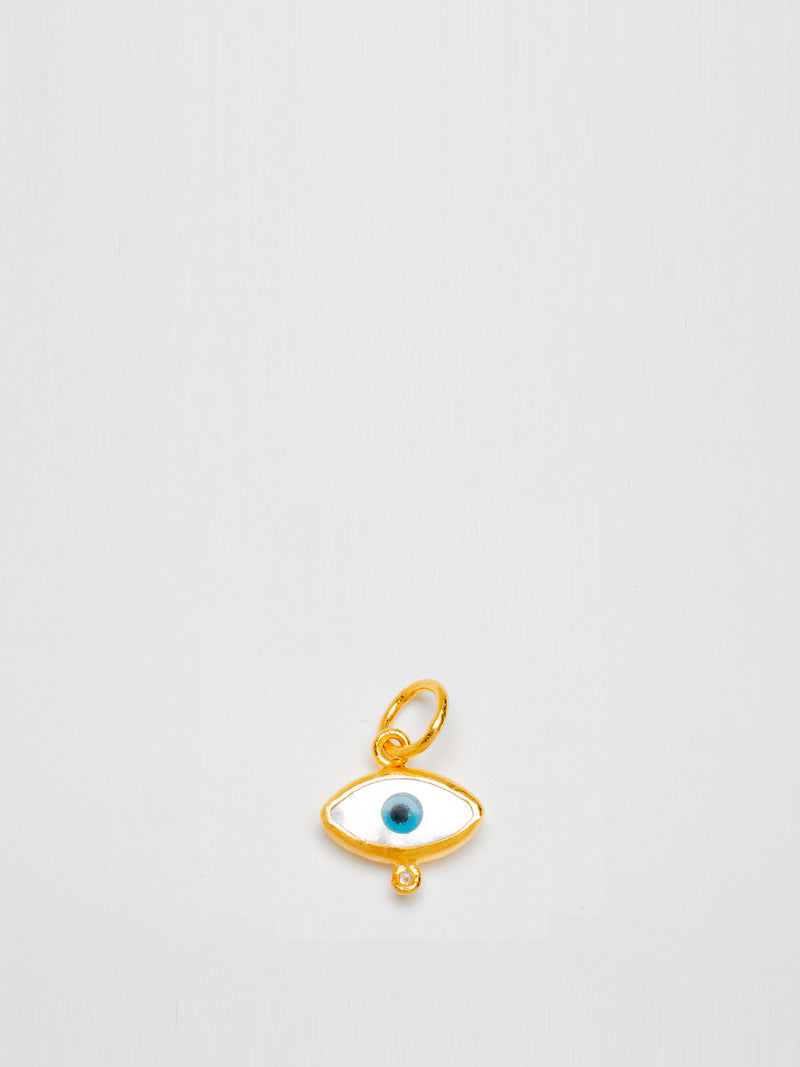 24K Gold Mother of Pearl Evil Eye Pendent with Diamond