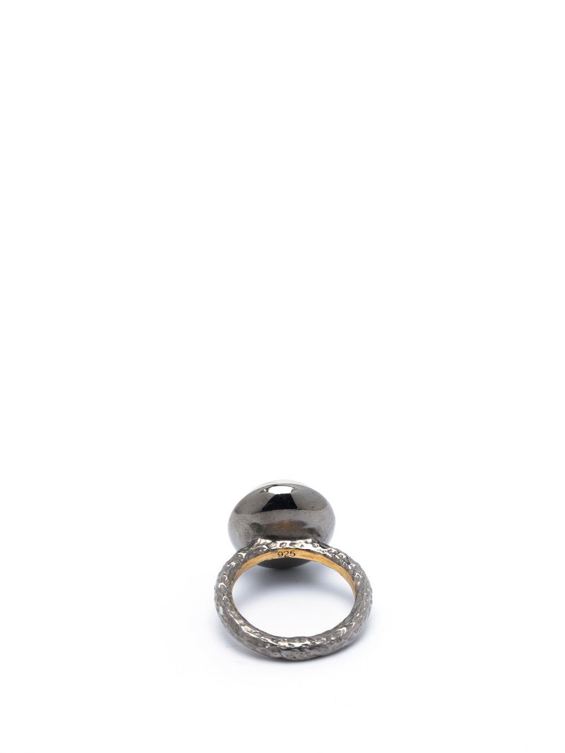 18K Gold Large Natural Seawater Pearl Ring in Silver