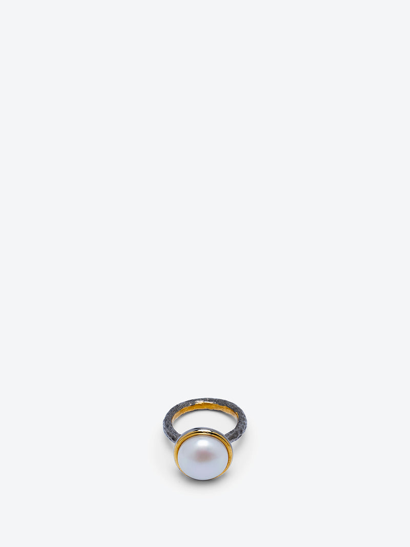 18K Gold Large Natural Seawater Pearl Ring in Silver