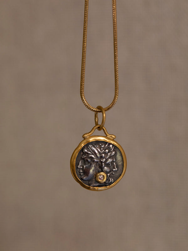 24 Karat Gold Pendant with Diamond in Silver -Janus-The Begging & End