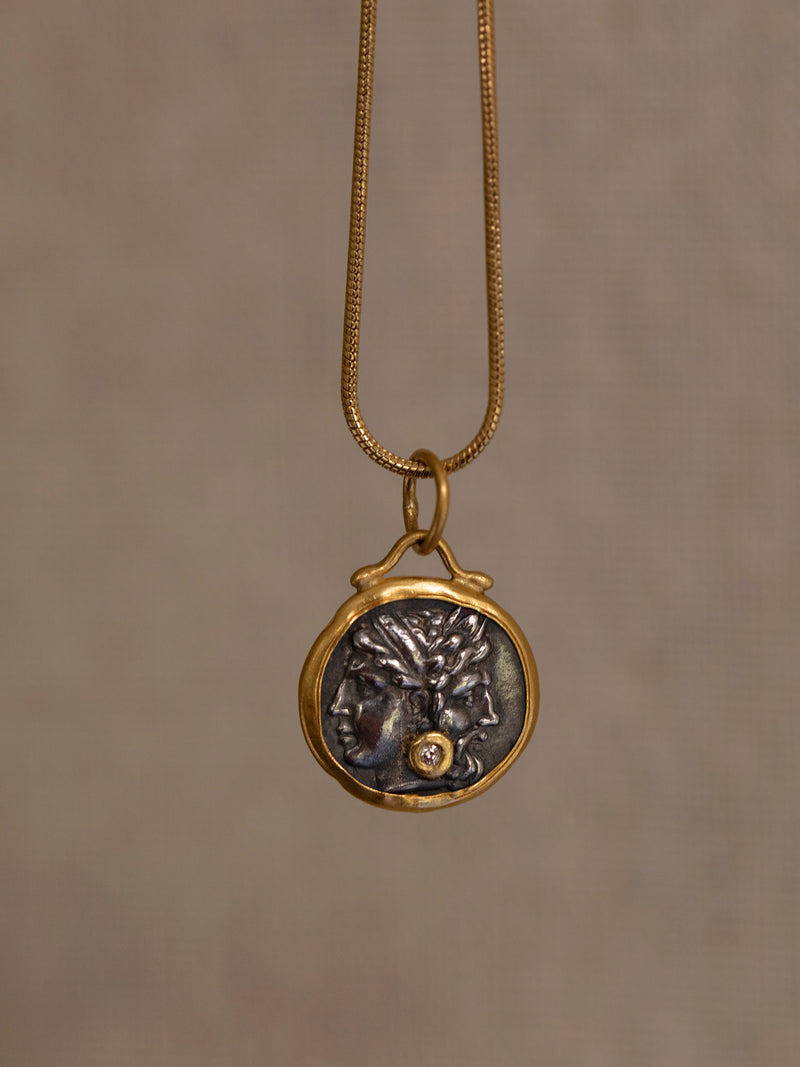 24 Karat Gold Pendant with Diamond in Silver -Janus-The Begging & End