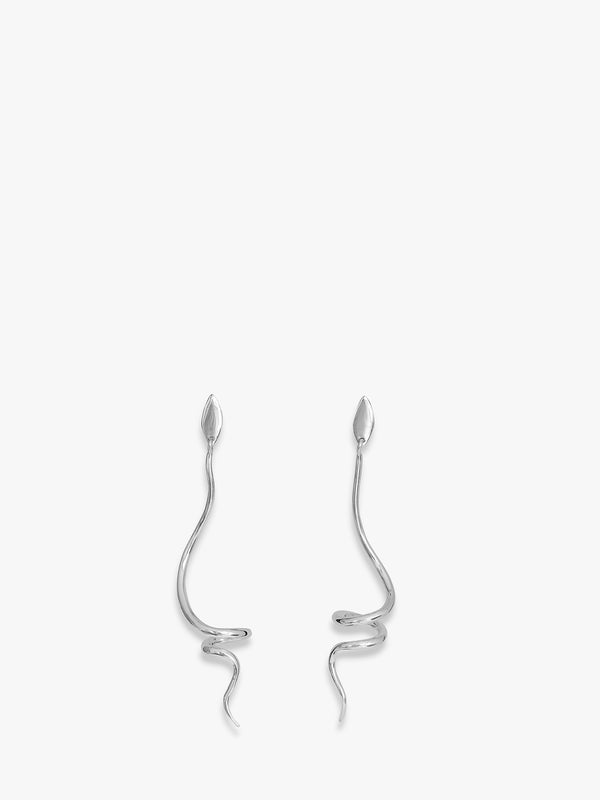 Unique Long Sterling Silver Snake Spiral Earrings