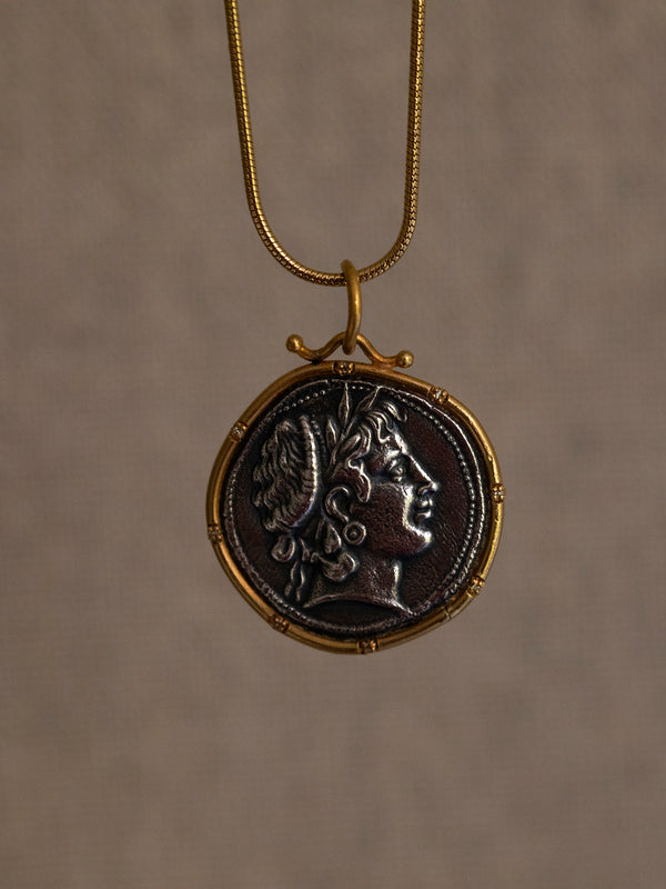 24 Karat Gold Diamond and Silver Coin Necklace –-Harvest Goddess