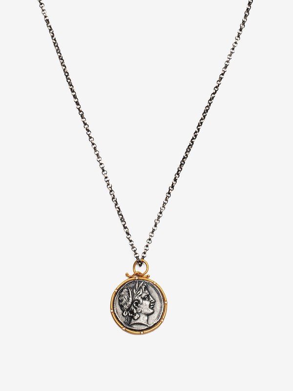 18 Karat Gold Diamond and Silver Coin Necklace